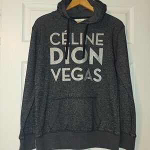 Celine Dion Vegas Glitter Hoodie Women's Size Large Black Silver‎